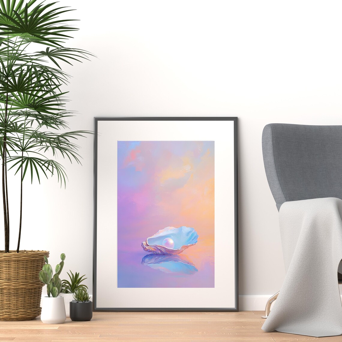 Oyster With Pearl, Pastel Abstract Coastal Decor - Image 3