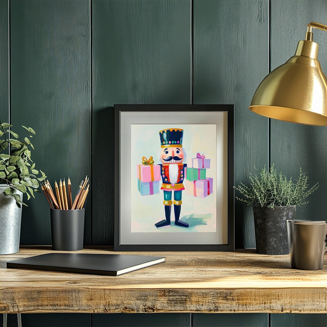 Charming Vintage Nutcracker With Wrapped Gifts Holiday Decor Art Poster - Image 3