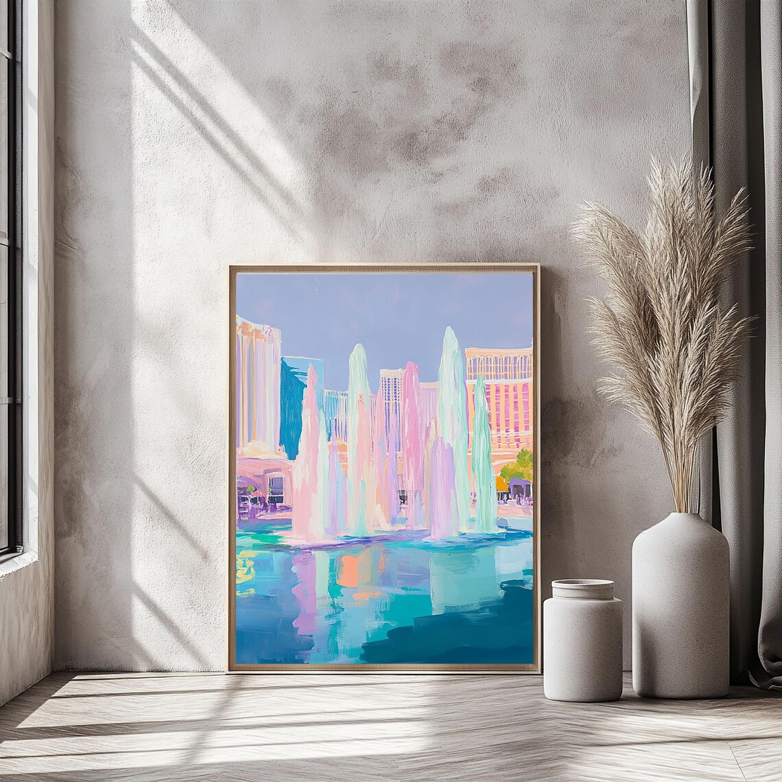 Las Vegas Fountain Art Print, Pastel Cityscape - Image 2