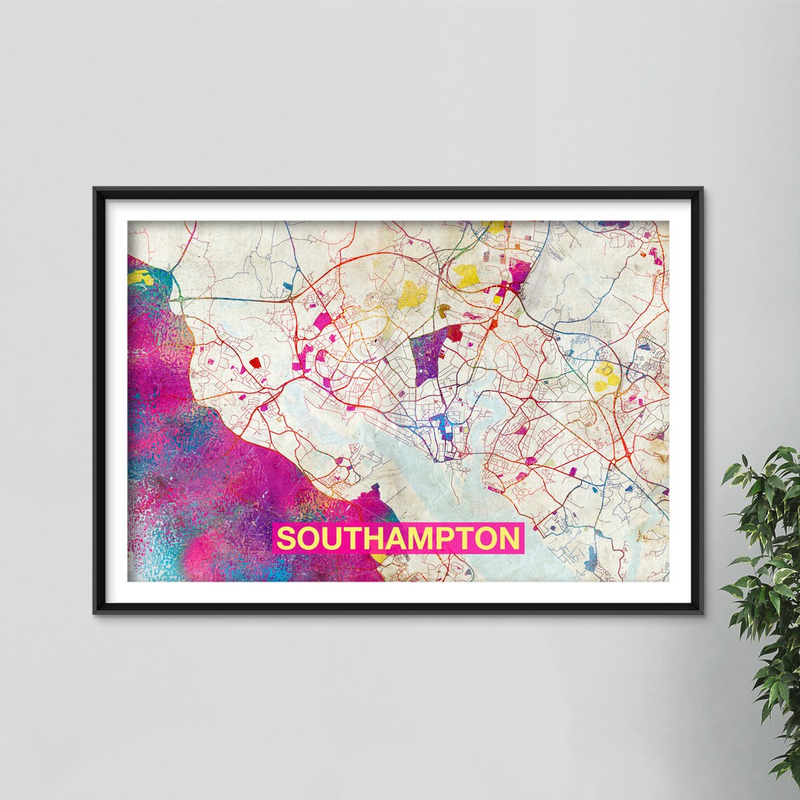Southampton England Colorful Rainbow Street Map City Scene Poster