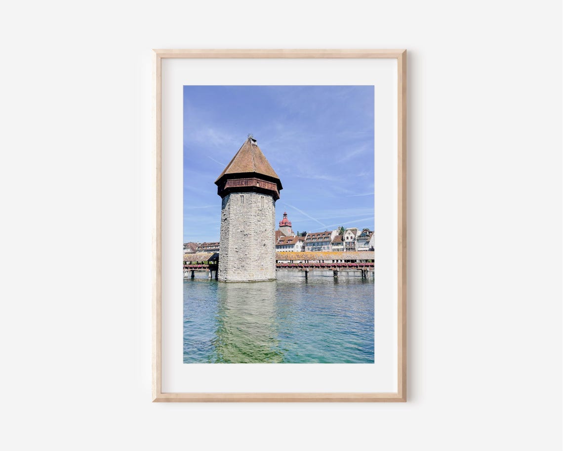 Lucerne Switzerland Historic Chapel Bridge Water Tower Photo Poster