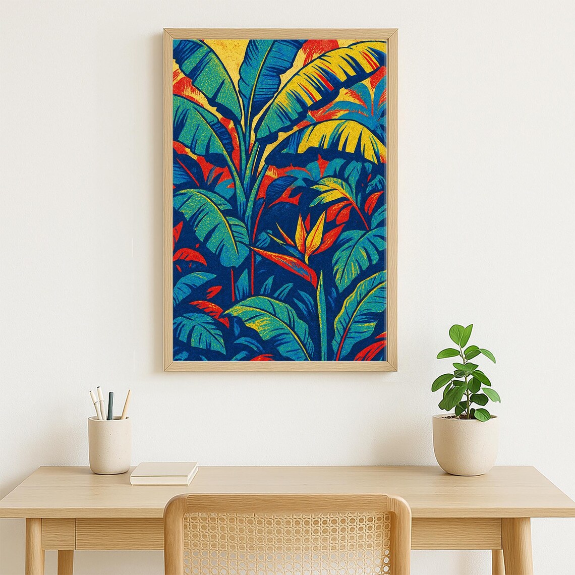 Vibrant Retro Tropical Jungle With Banana Leaves and Bloom Poster - Image 2