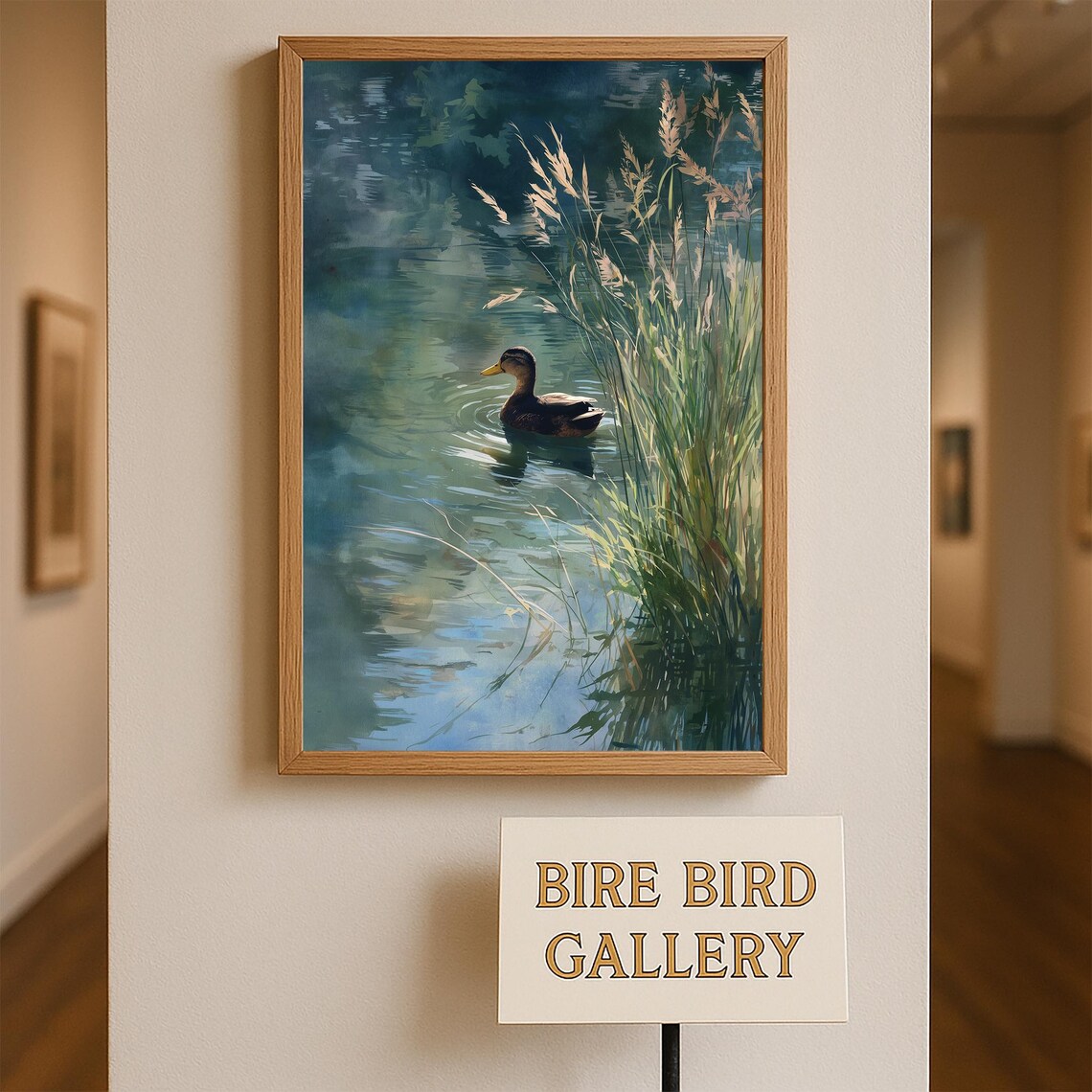 Peaceful Duck on a Serene Lake Realistic Watercolor Bird Poster