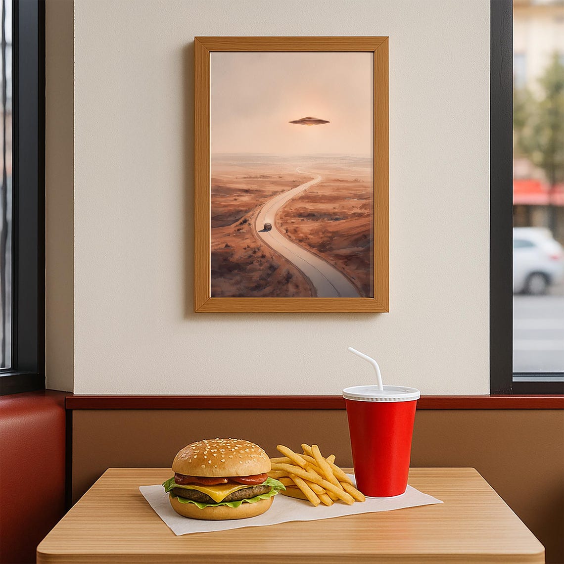 UFO Desert Highway Night Road Surreal Mystery Sci Fi Art Poster - Image 4