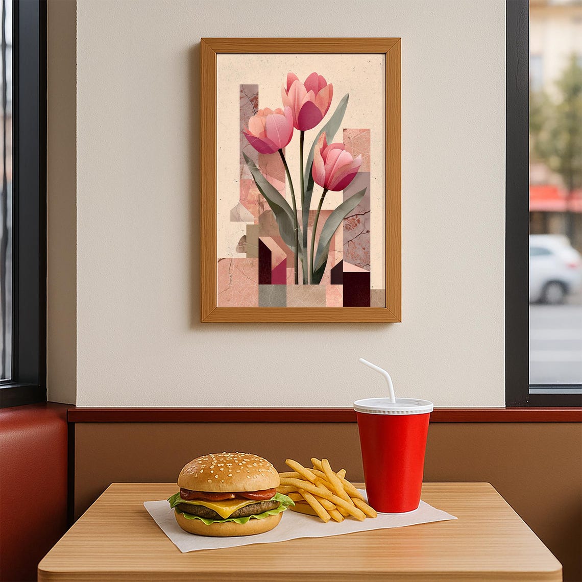 Abstract Pink Tulip Collage Modern Geometric Floral Wall Poster - Image 3