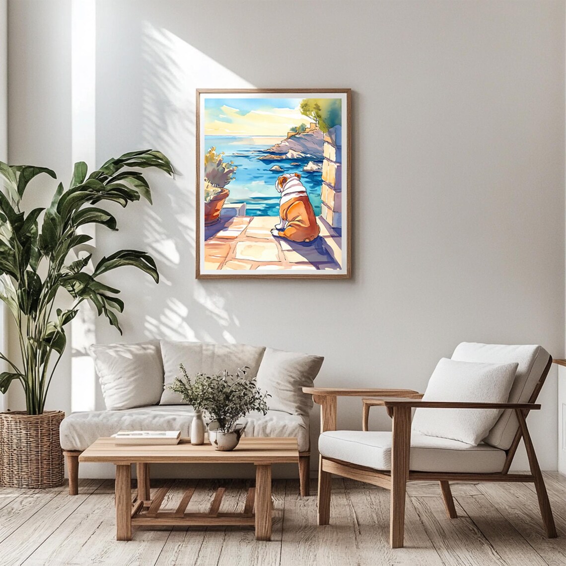 English Bulldog Watercolor Seaside Terrace Coastal View Poster - Image 6