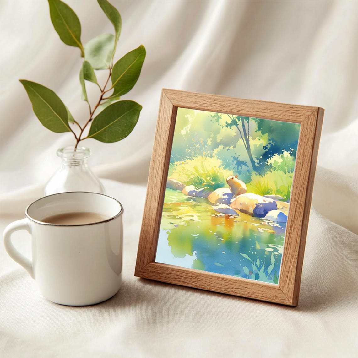 Capybara Near The River Countryside Scene Art Print Wall Deco Watercolor - Image 4