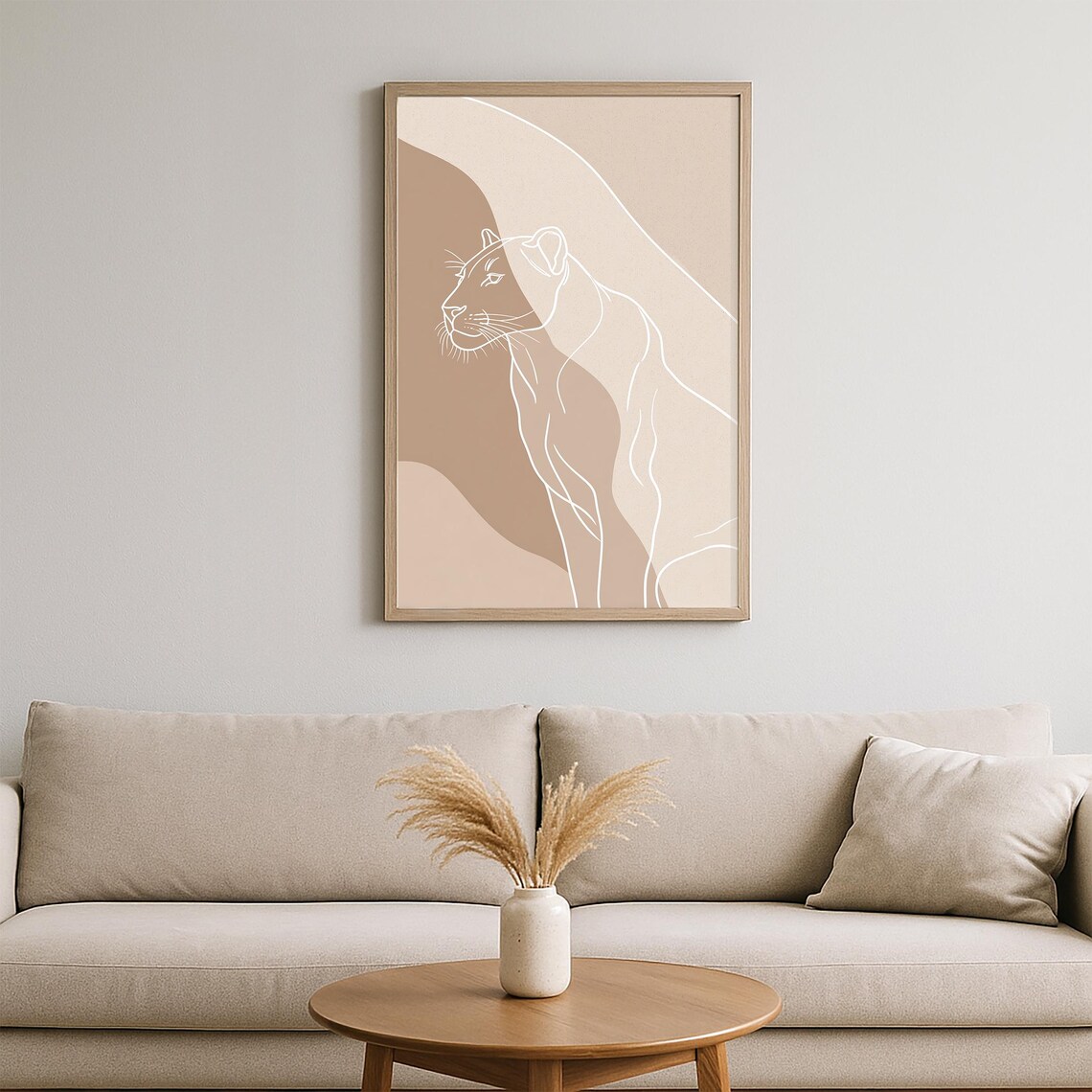 Minimalist Leopard Line Art Silhouette Safari Neutral Beige Poster - Image 2