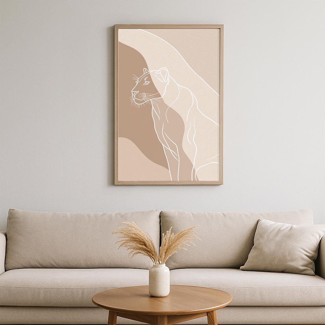 Minimalist Leopard Silhouette Line Art Print Safari Animal Wall In Neutral Beige Tones Modern Jungle Decor Poster - Image 2