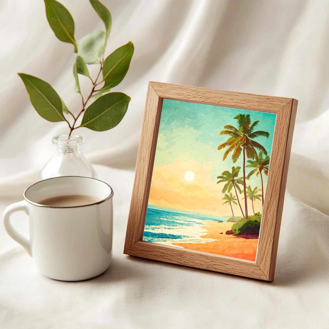 Retro Tropical Beach Sunset Palm Tree Coastal Ocean View Print - Image 3