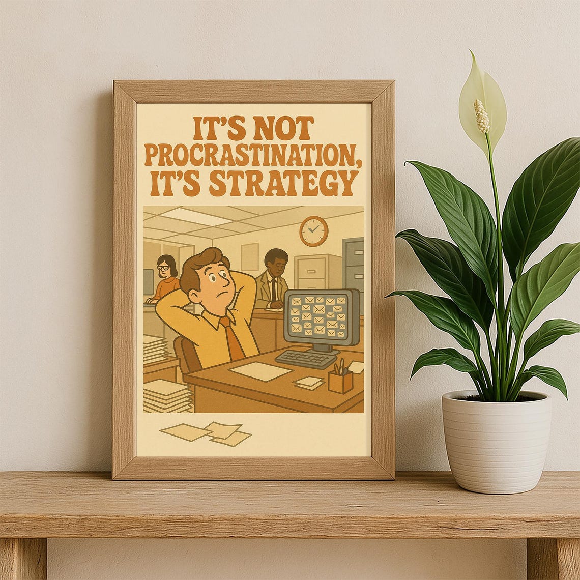 Funny Retro Office Poster Its Not Procrastination Strategy 70s Style Workplace Humor Wall Art Print - Image 3