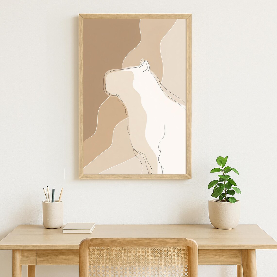 Minimalist Capybara Line Art Abstract Neutral Beige Animal Poster - Image 3