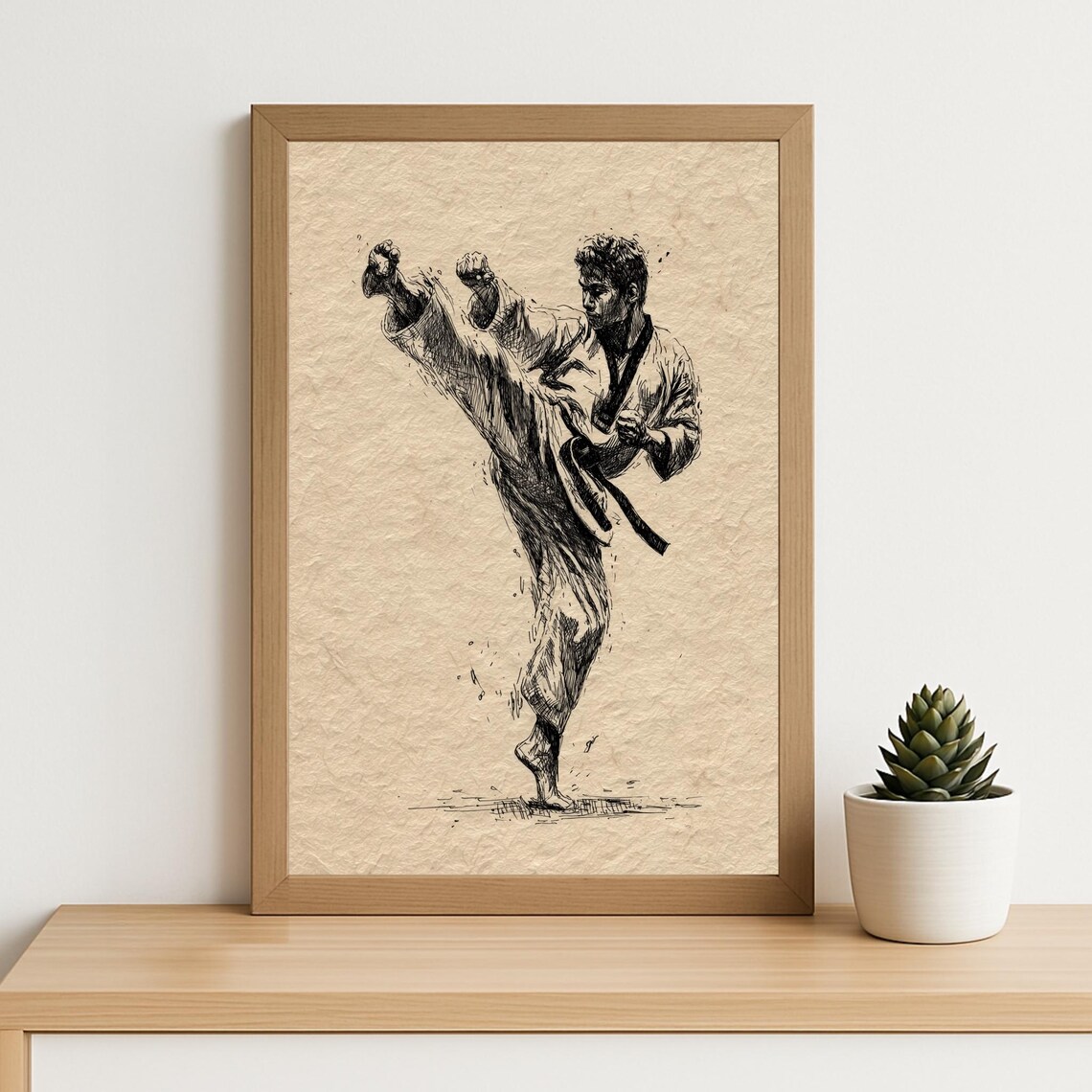 Martial Artist High Kick Sketch Black Belt Fighter Art Poster