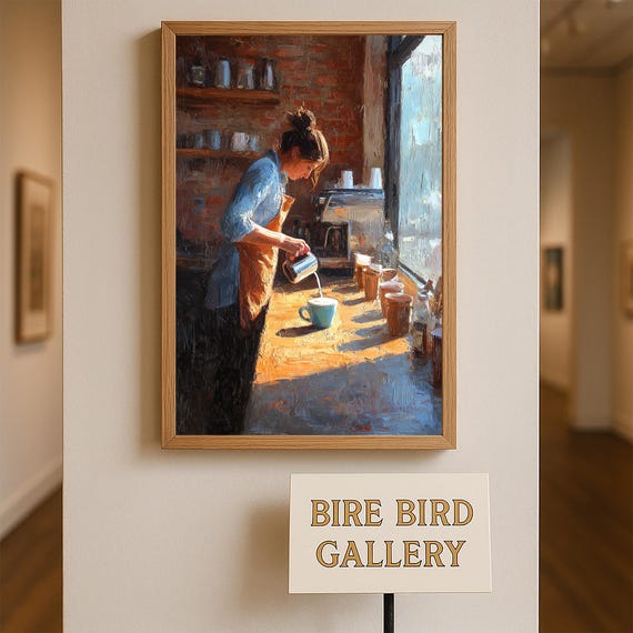 Barista Coffee Art Print Cozy Oil Painting Style Cafe Wall Decor For Lovers Kitchen Station