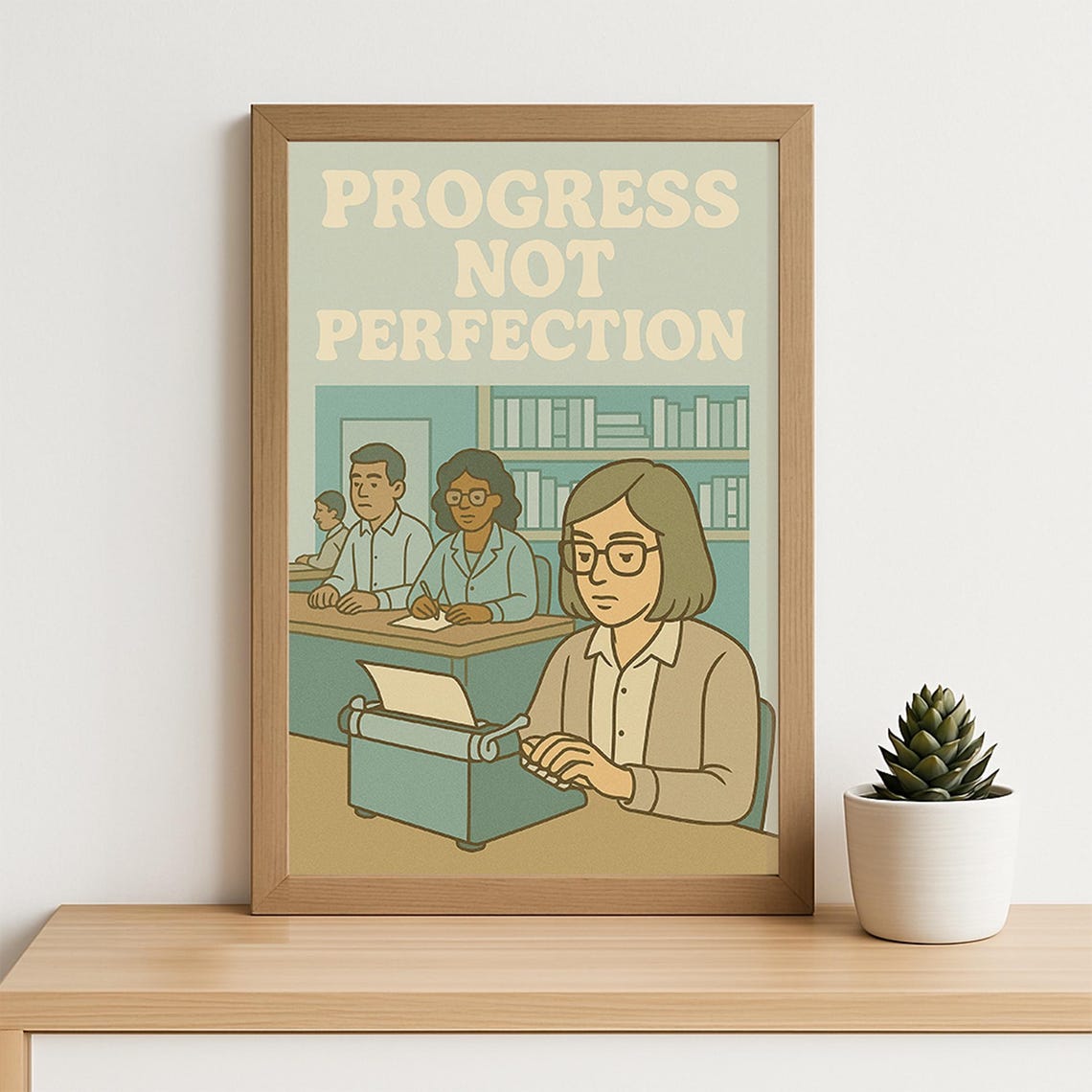Progress Not Perfection Poster Retro Motivational Office Wall Art Vintage Workplace Quote For Creatives