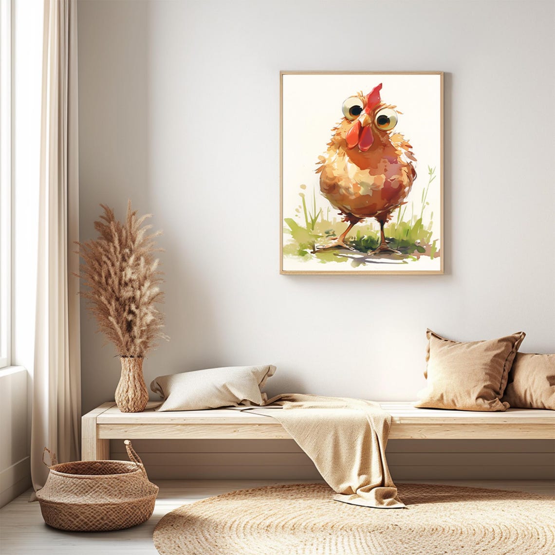 Whimsical Big Eyed Chicken Watercolor Farmhouse Kitchen Poster - Image 3