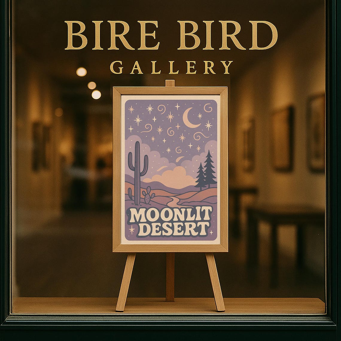 Moonlit Desert Poster Retro Groovy Night Landscape Wall Art 70s Boho Print - Image 5