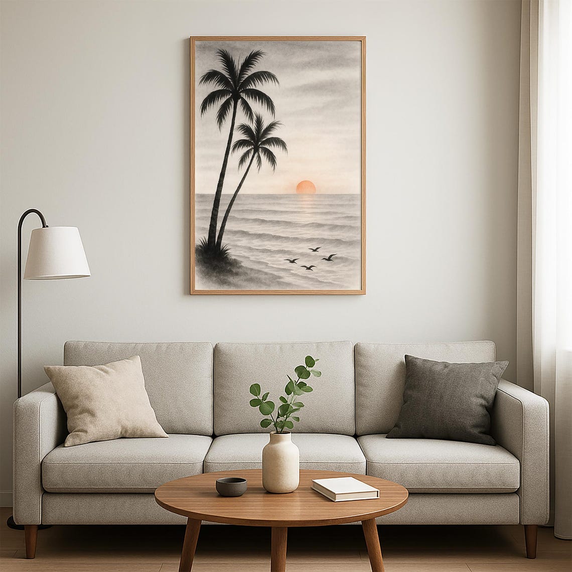 Black Ink Palm Trees Ocean Sunset Minimalist Zen Scene Poster - Image 5