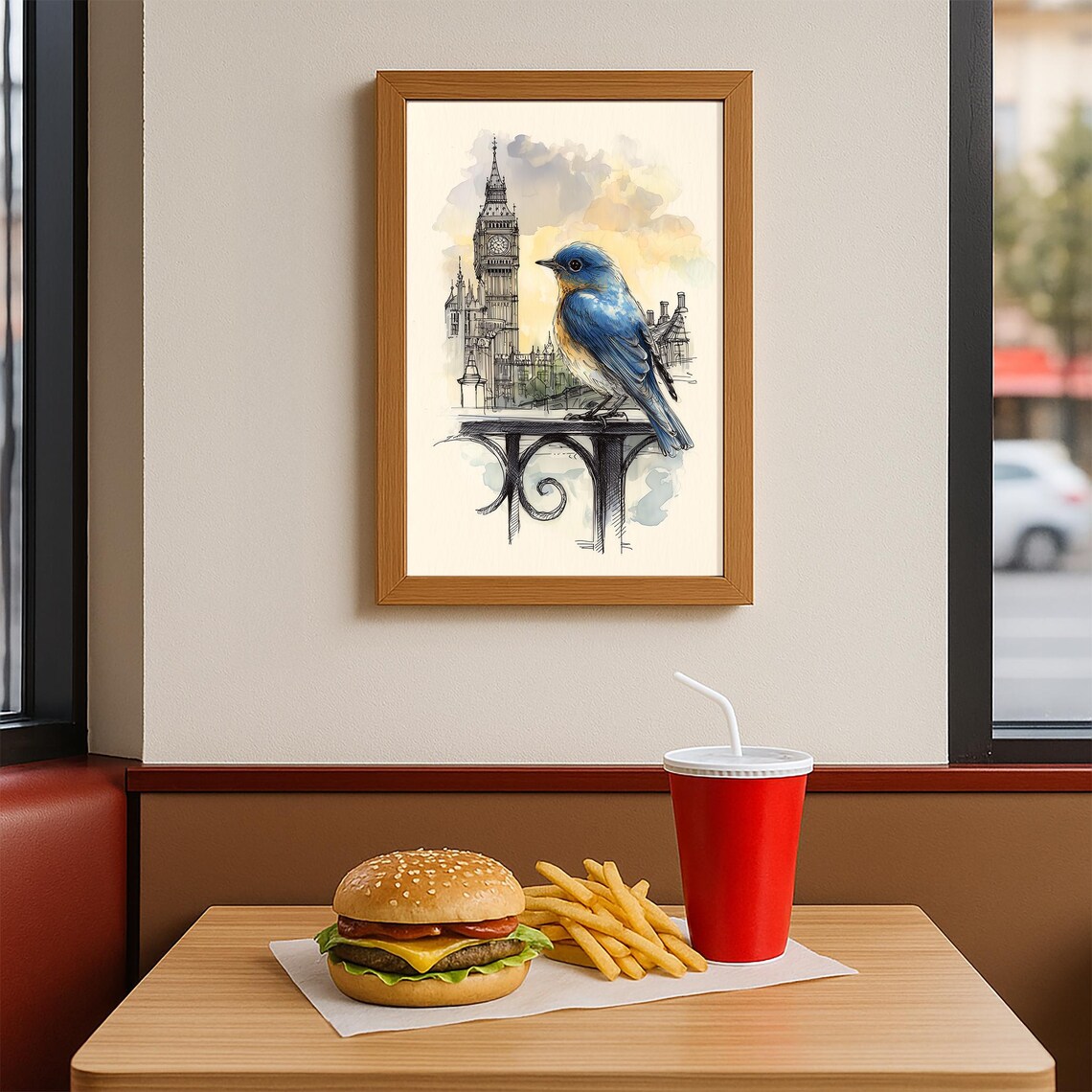 Sweet Bluebird Big Ben London Skyline Bird Watercolor Poster - Image 2