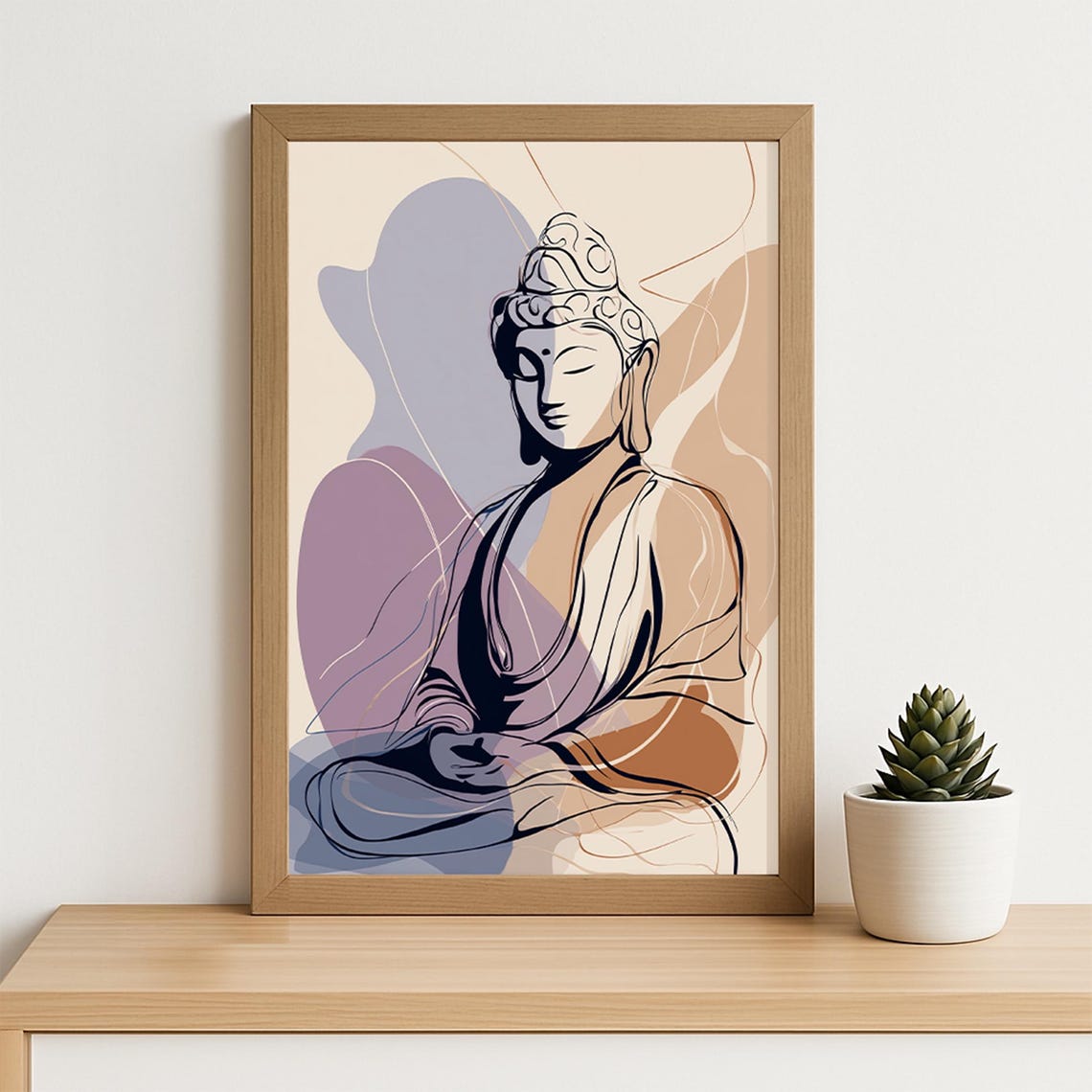 Colorful Guanyin Abstract Line Art Zen Meditation Wall Decor Poster Buddhist Bodhisattva Print For Tranquil Home Interiors
