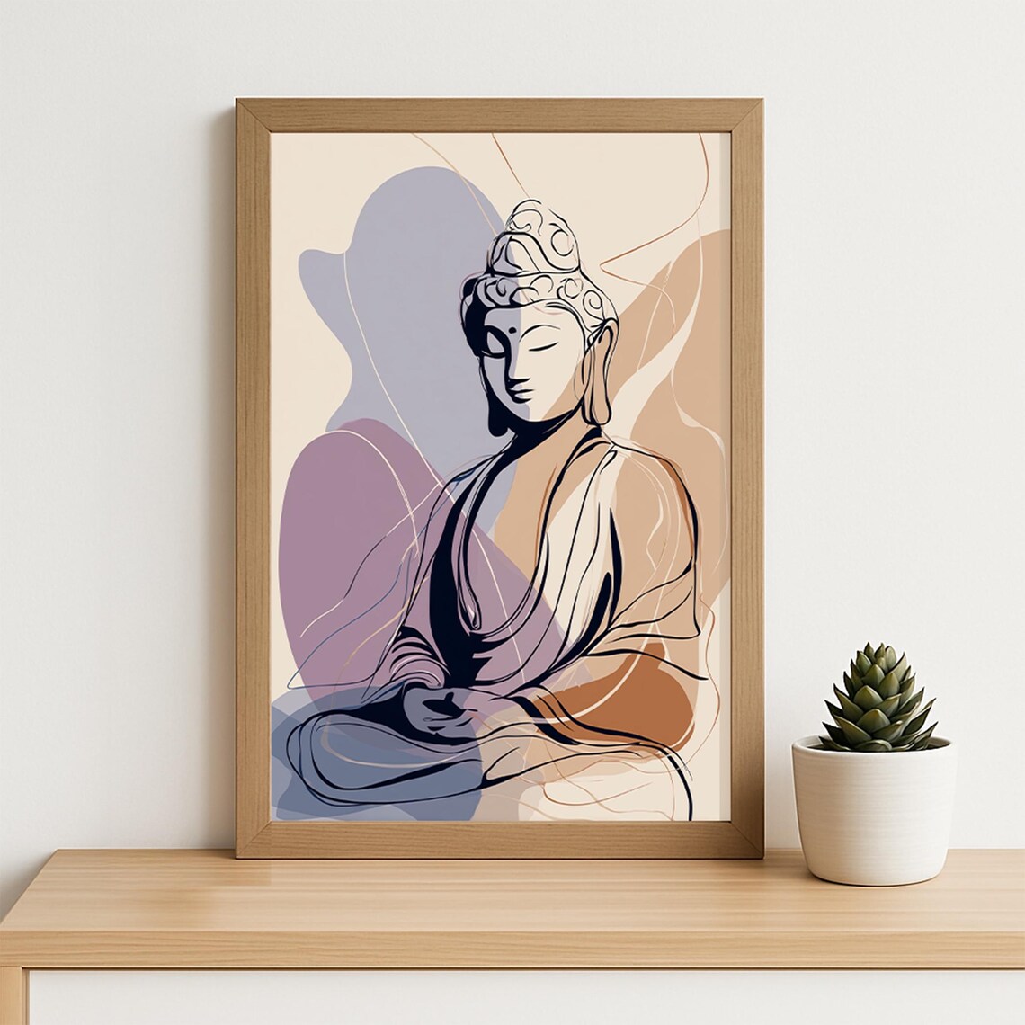 Guanyin Bodhisattva Colorful Line Art Zen Meditation Wall Poster