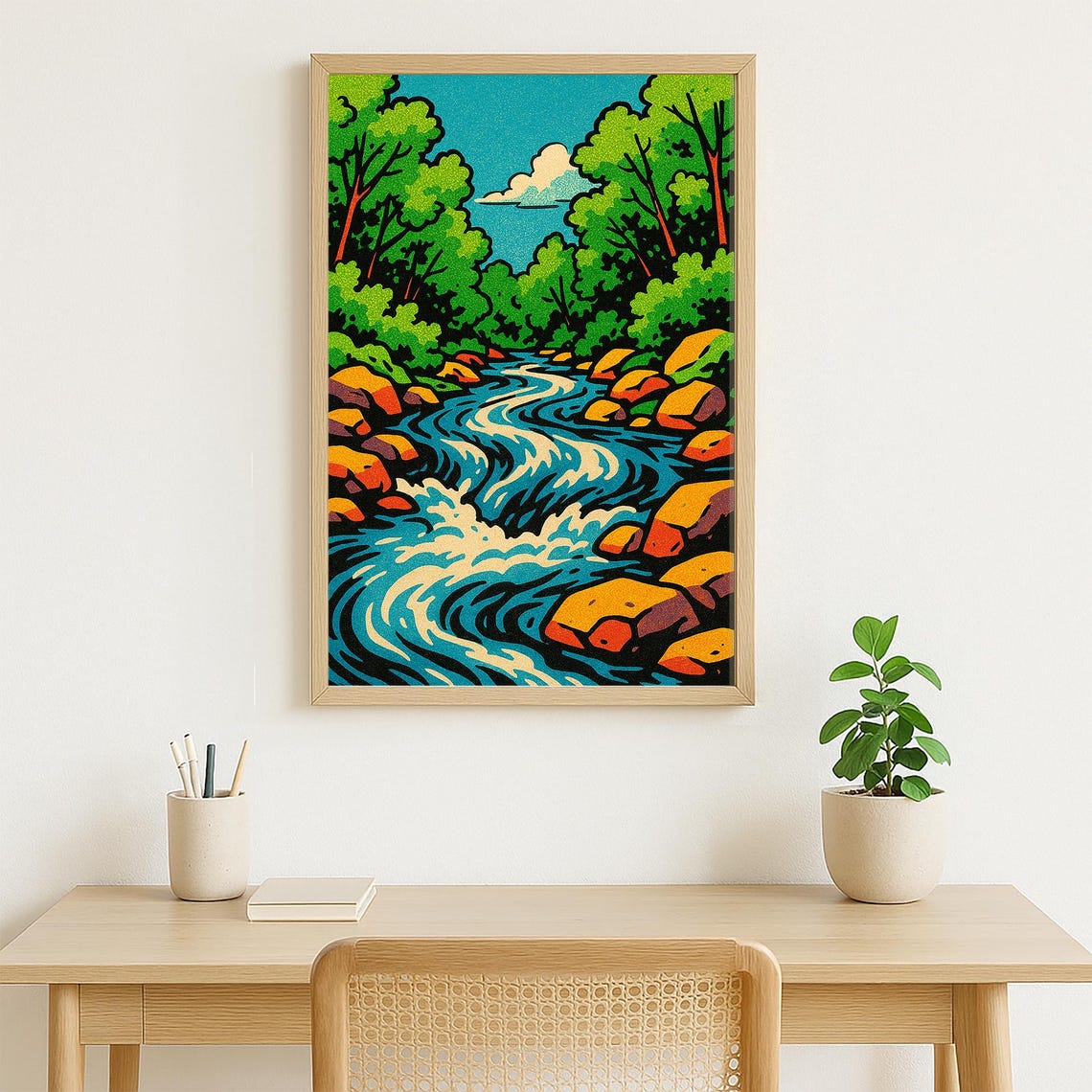 Pop Art Rushing River Rocks Forest Bold Colorful Modern Art Poster - Image 3