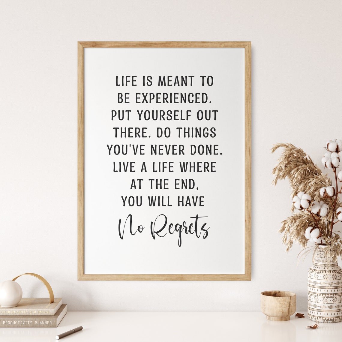 No Regrets Inspirational Quote Black White Typography Poster - Image 2