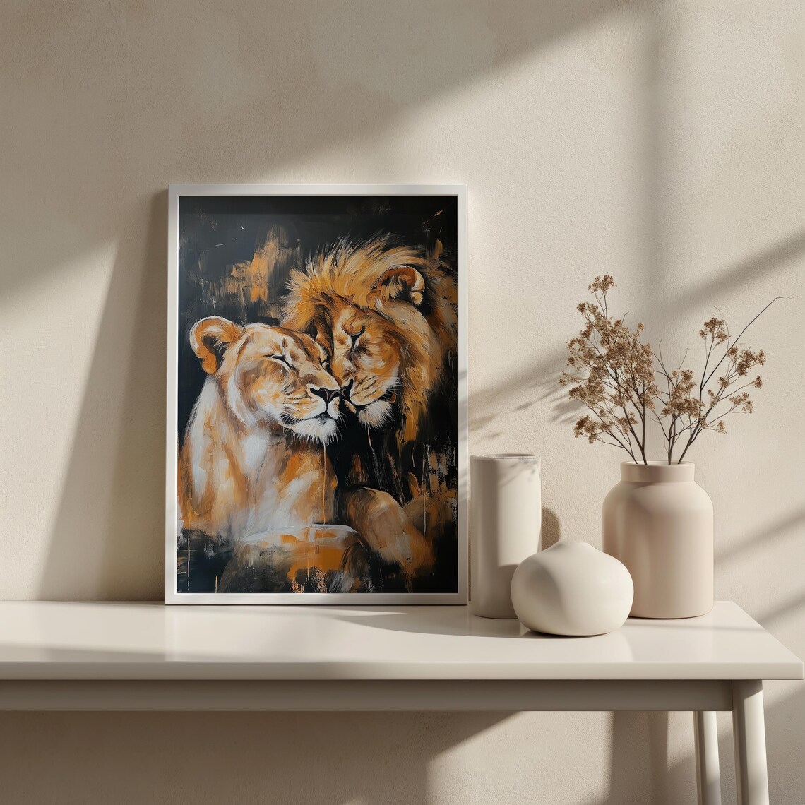 Lion And Lioness Romantic Couple Art Print - Image 2