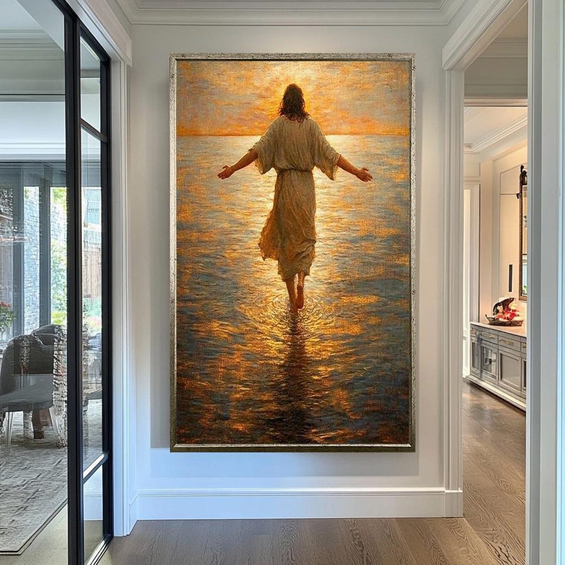 Jesus Walking On Water Golden Sunset Arms Open Wide Faith Poster - Image 3