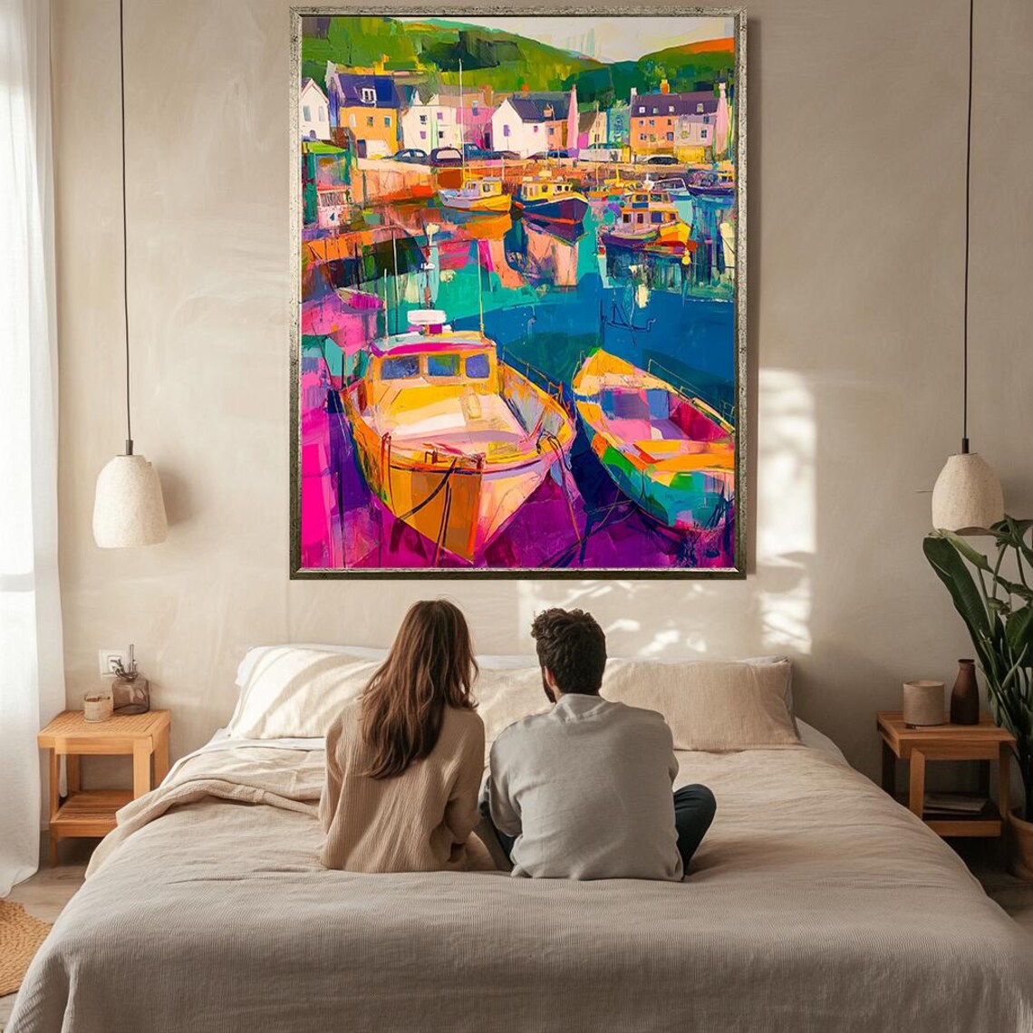 Colorful Harbor Boats Coastal Village Vibrant Nautical Travel Poster - Image 2