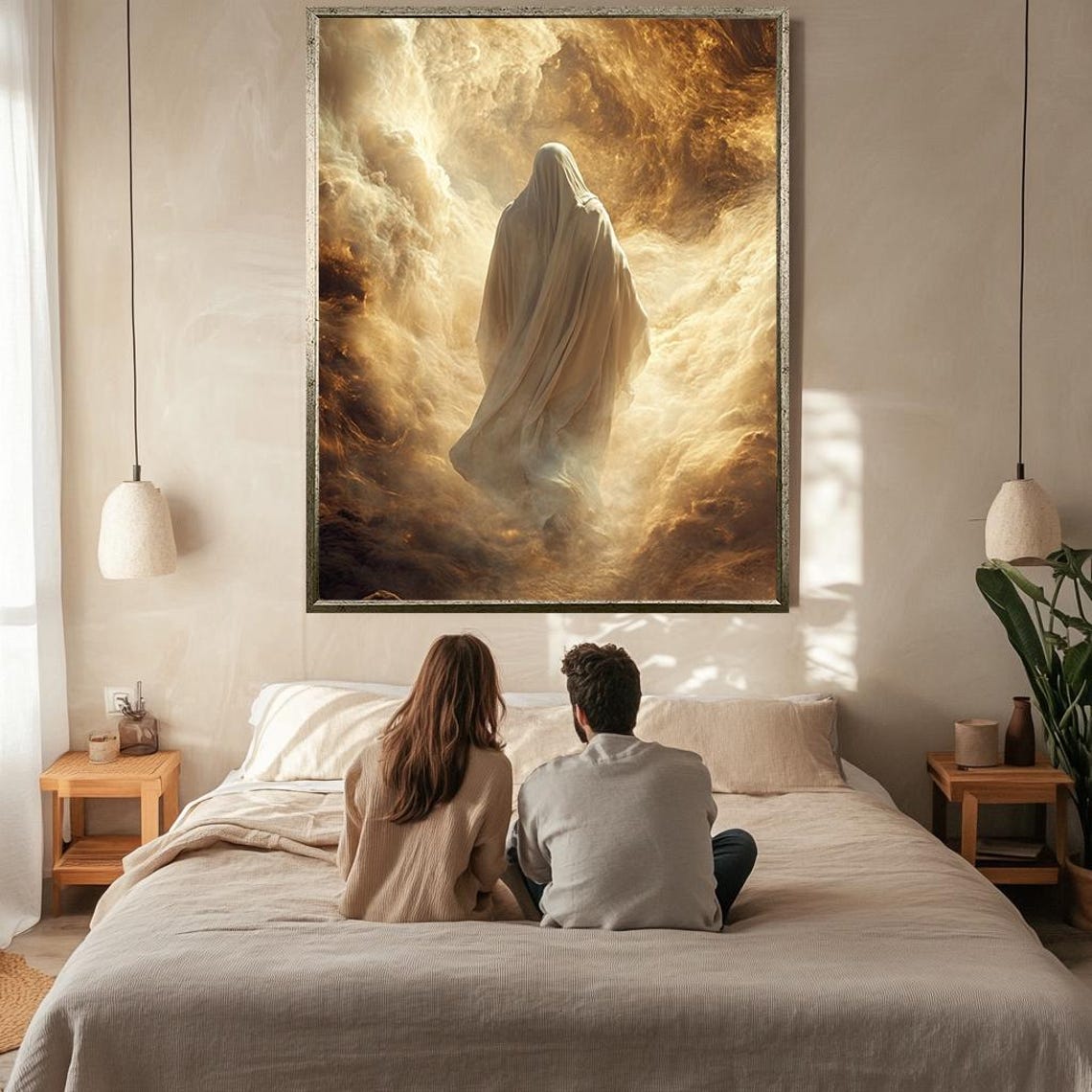 Jesus Christ Entering Heavenly Golden Clouds Mystical Religious Poster - Image 2
