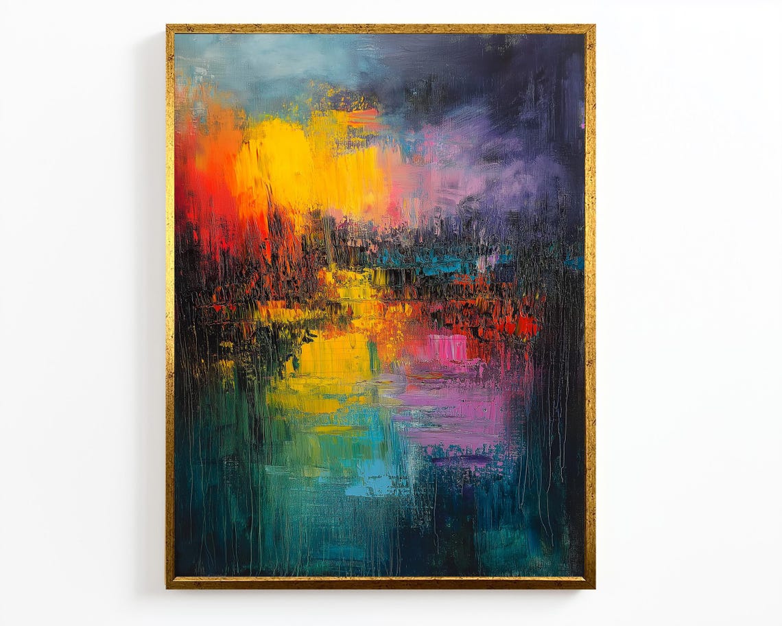 Colorful Abstract Sunset Lake Reflection Orange Purple Art Wall Poster - Image 4