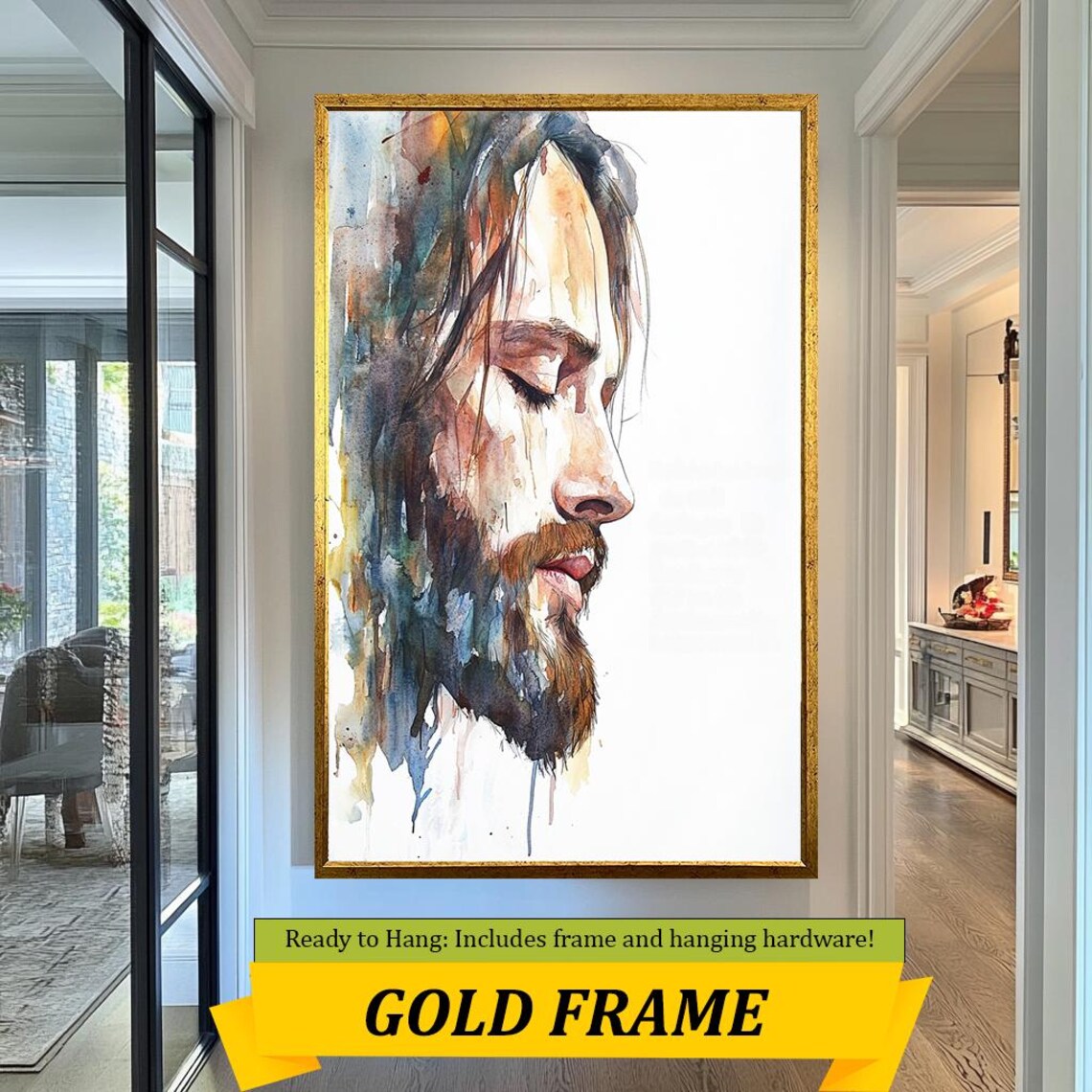 Jesus Christ Peaceful Watercolor Portrait Profile Eyes Closed Art Poster - Image 5
