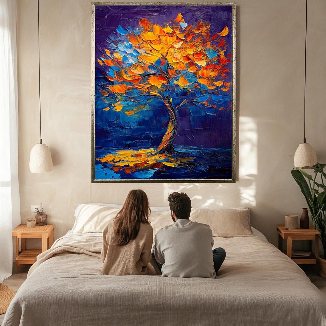 Autumn Tree Art Vibrant Abstract Nature Painting Bold Textured Fall Leaves Artwork Modern Wall Decor For Home Or Office - Image 2