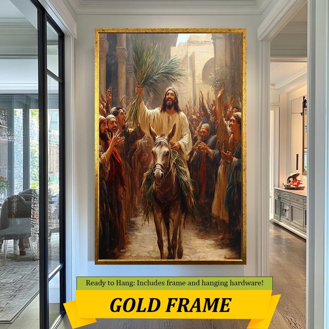 Jesus Triumphal Entry On Donkey With Palm Branch Crowd Wall Art - Image 5