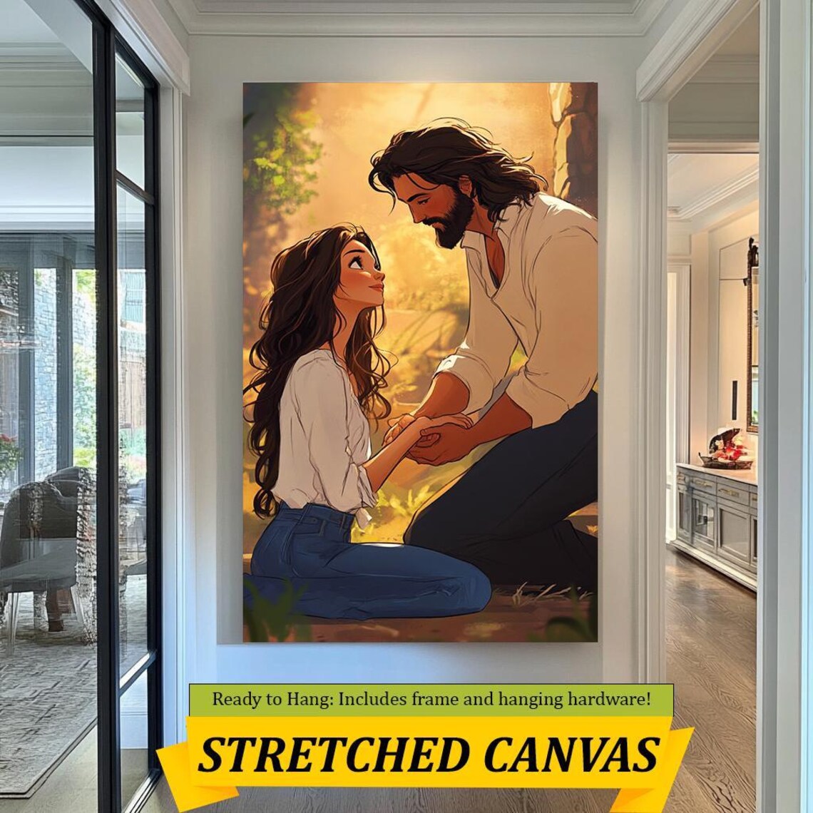 Jesus Comforting Woman Holding Hands Warm Golden Light Christian Print - Image 4