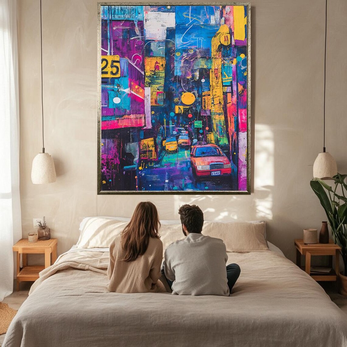Abstract City Night Street Neon Lights Urban Traffic Art Poster - Image 2