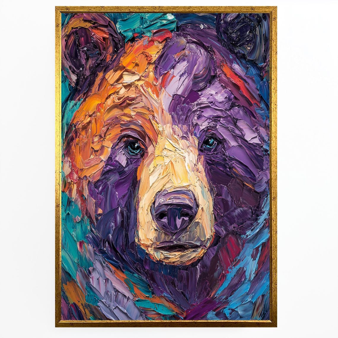 Colorful Abstract Bear Face Textured Impasto Modern Wildlife Poster - Image 4