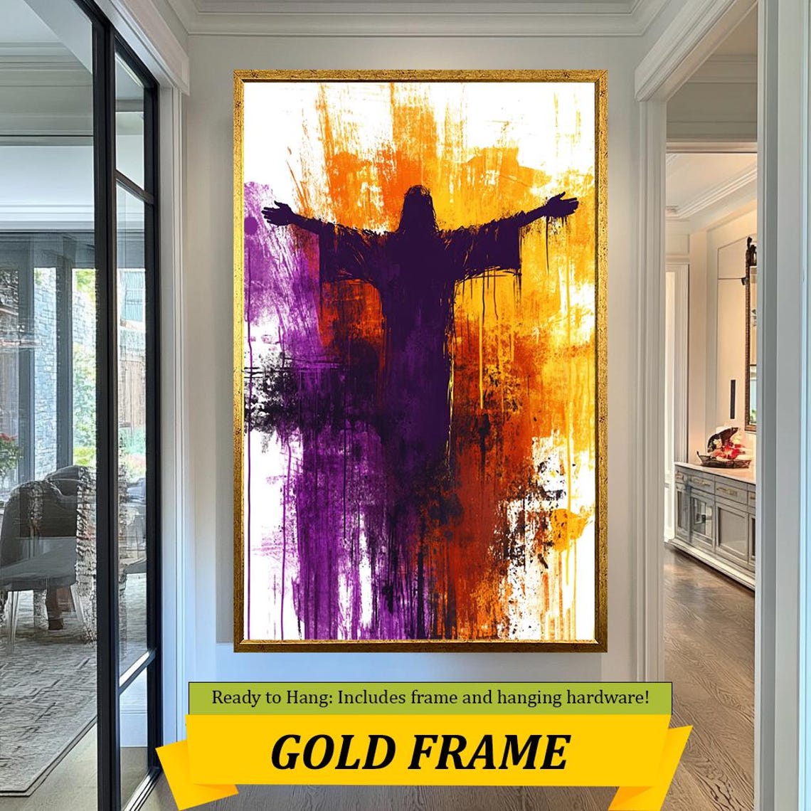 Jesus With Open Arms Orange Purple Abstract Dripping Paint Poster - Image 5