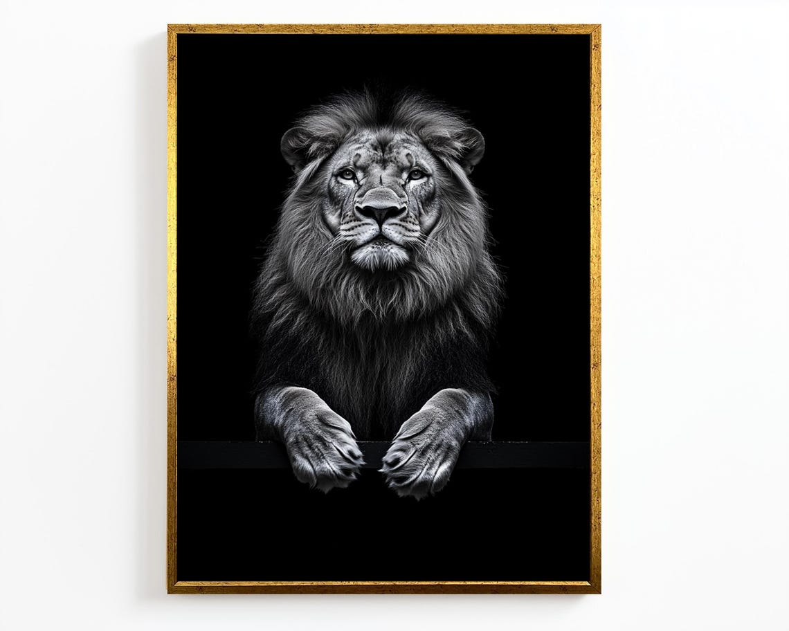 Black And White Lion Paws On Ledge Dark Dramatic Majestic Poster - Image 4