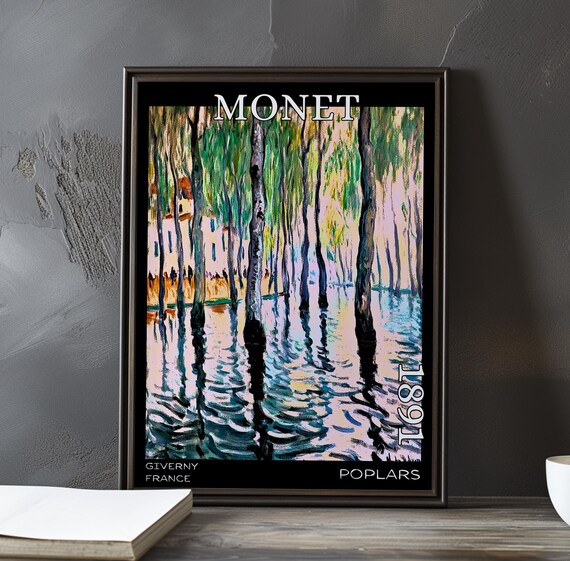 Monet 1891 Slim Poplars Rising from Floodwater in Pastel Hues Poster