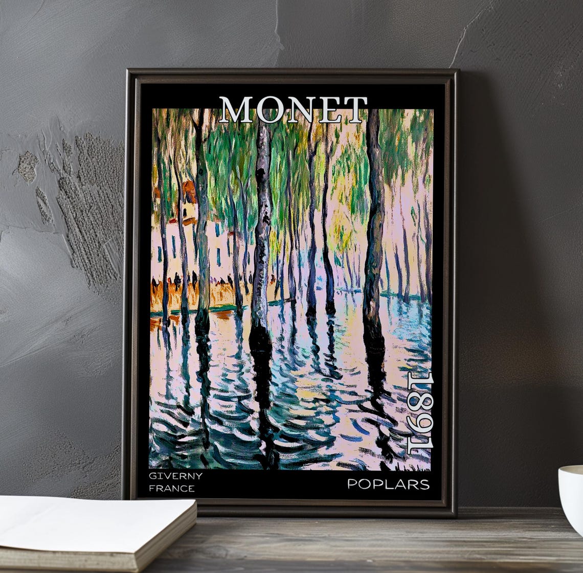 Monet 1891 Slim Poplars Rising from Floodwater in Pastel Hues Poster