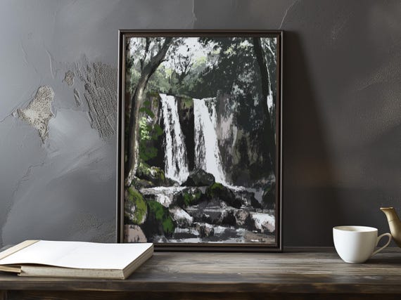 A Waterfall In Forest Setting Gustave Courbet Inspired Impressionist Gallery Print Poster