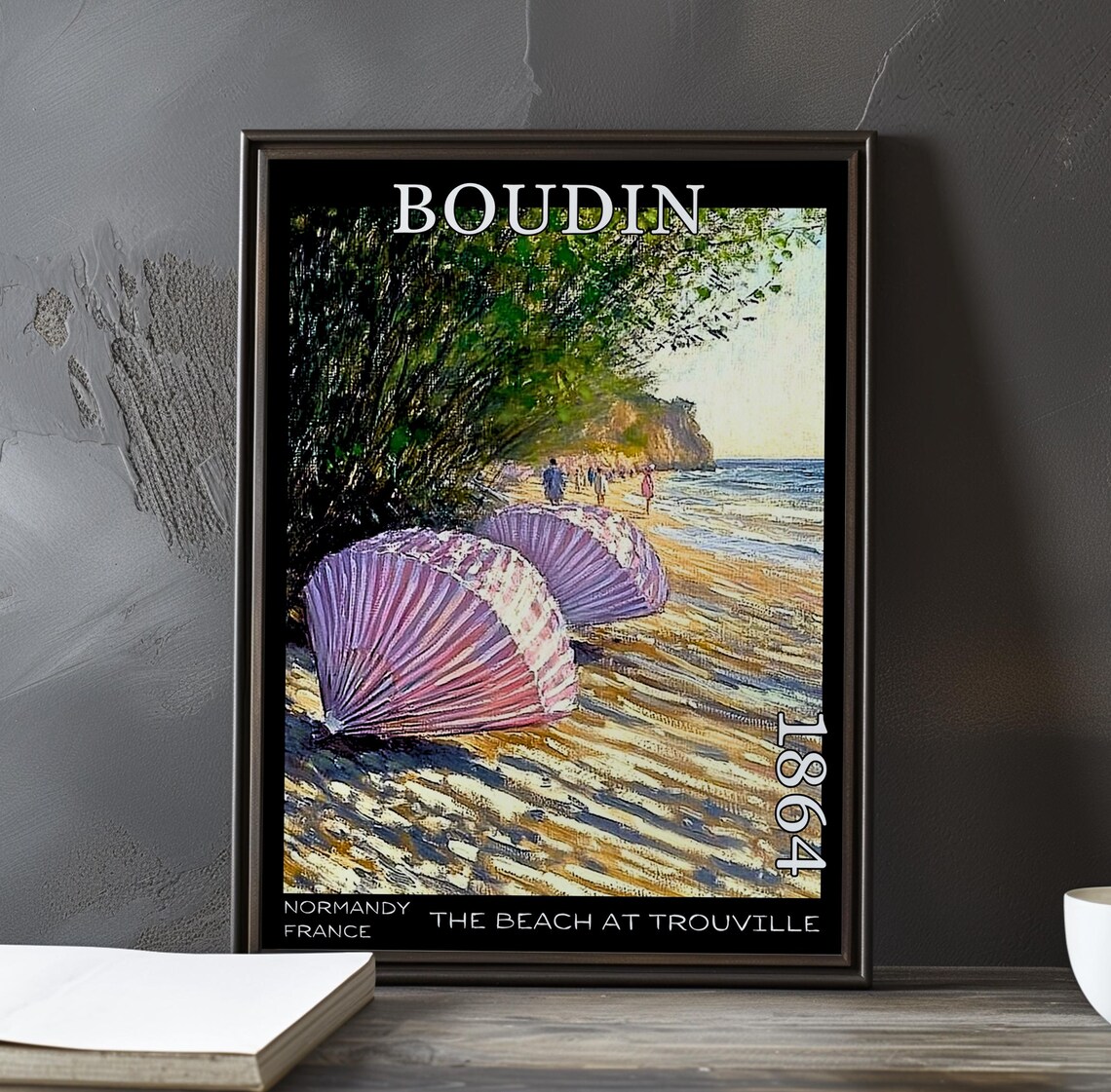 Eugene Boudin Trouville Beach Pink Parasols Cliffs 1864 Poster