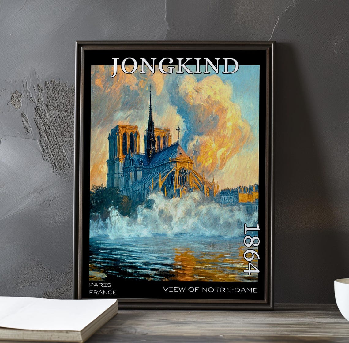 Jongkind 1864 Notre-Dame Apse Behind Drifting River Mist Poster