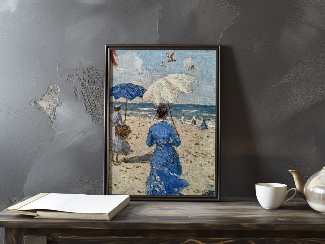 Boudin Inspired Woman with White Parasol on the Beach Poster