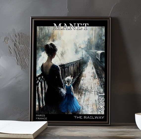 Manet The Railway 1873 Woman Girl Dog Watching Train in Steam Art Poster