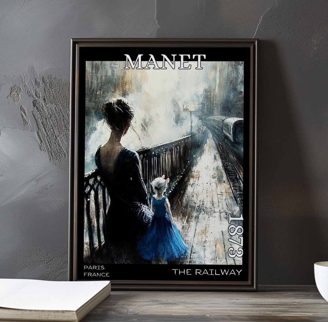 Manet The Railway 1873 Woman Girl Dog Watching Train in Steam Art Poster