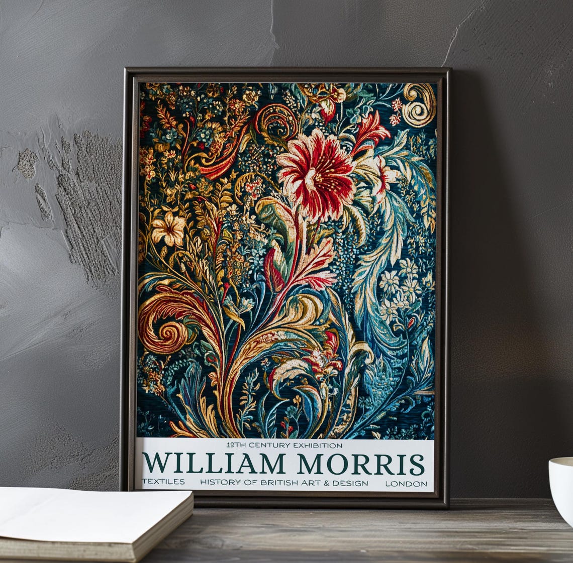 William Morris Jewel Tone Floral Tapestry Textile Art Poster