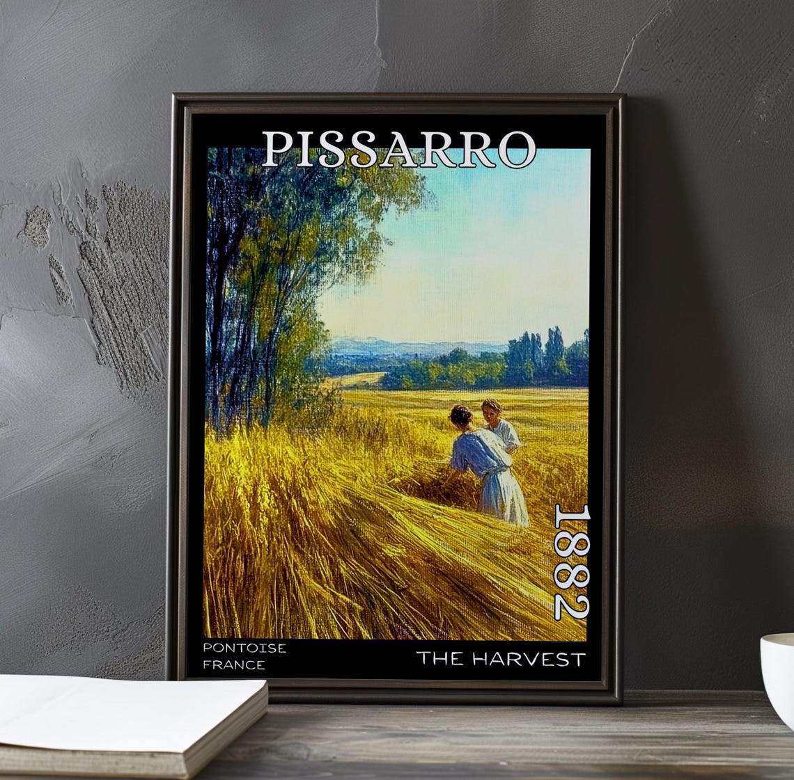 Pissarro 1882 The Harvest Two Women Wheat Field Trees Edge Poster